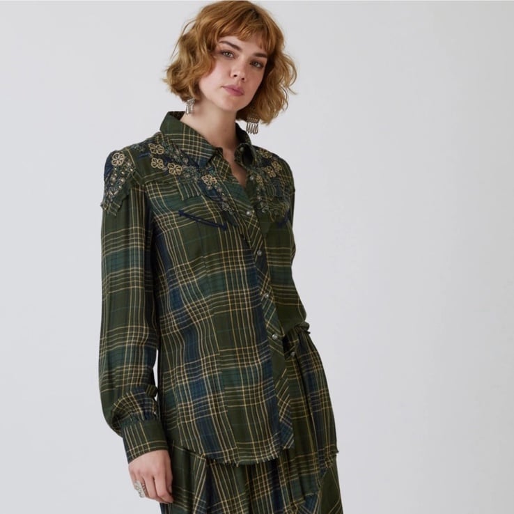 NWT Double D Ranch Plaid Josef Blouse