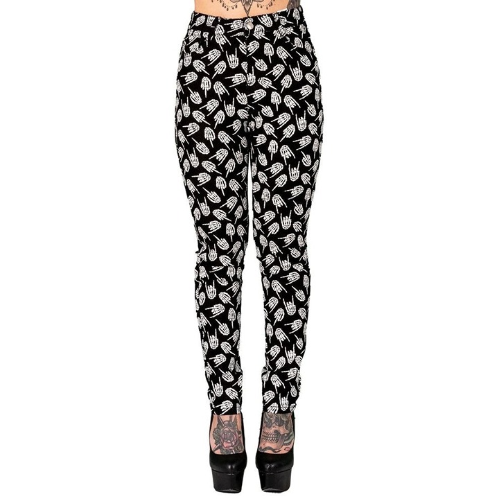 Too Fast Up Yours Skeleton Hand High Rise Jeans Black & White Pattern L
