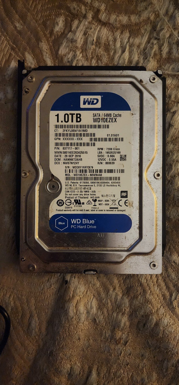 1TB Western Digital SATA Hard Drive
