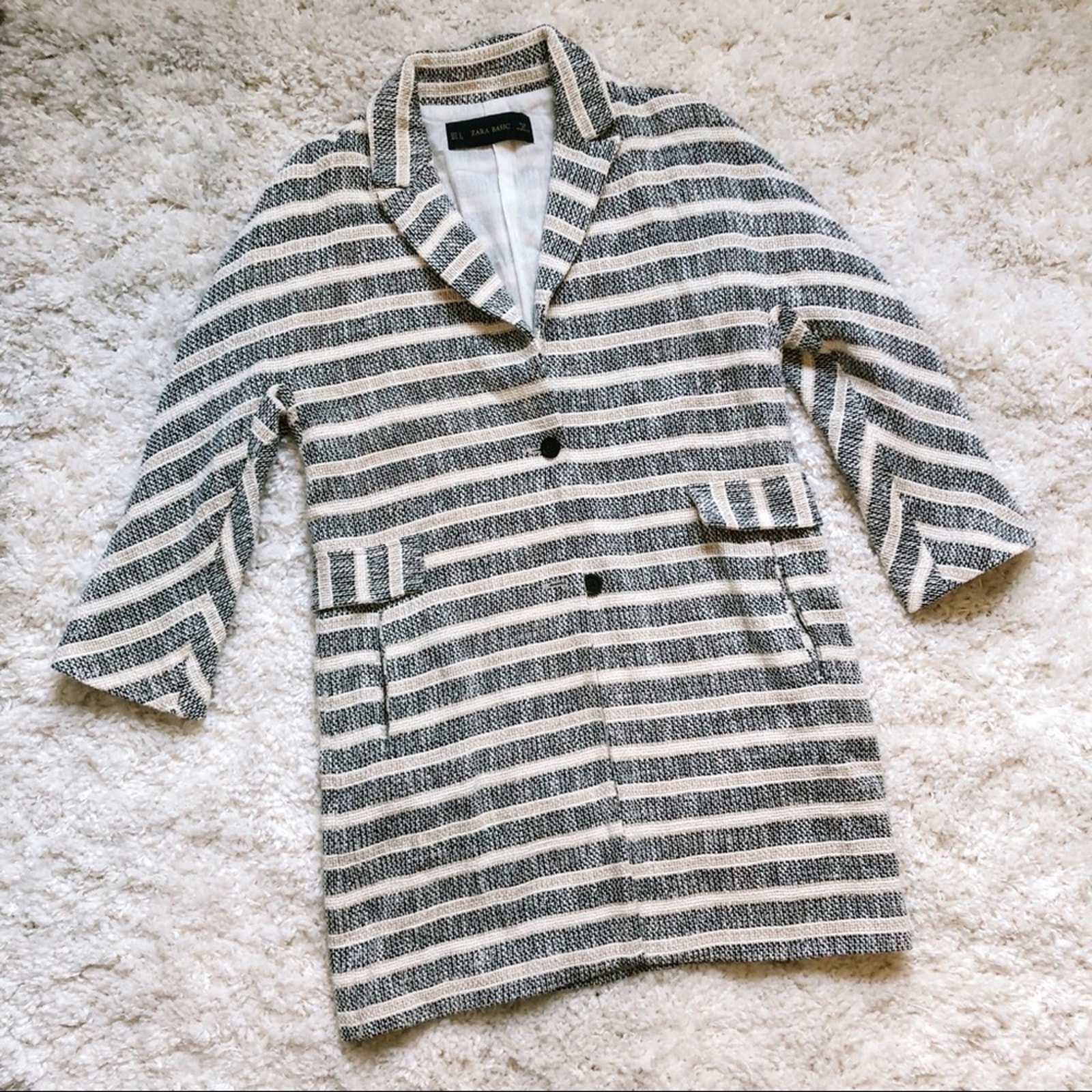 Zara | Grey Striped Coat Size Medium