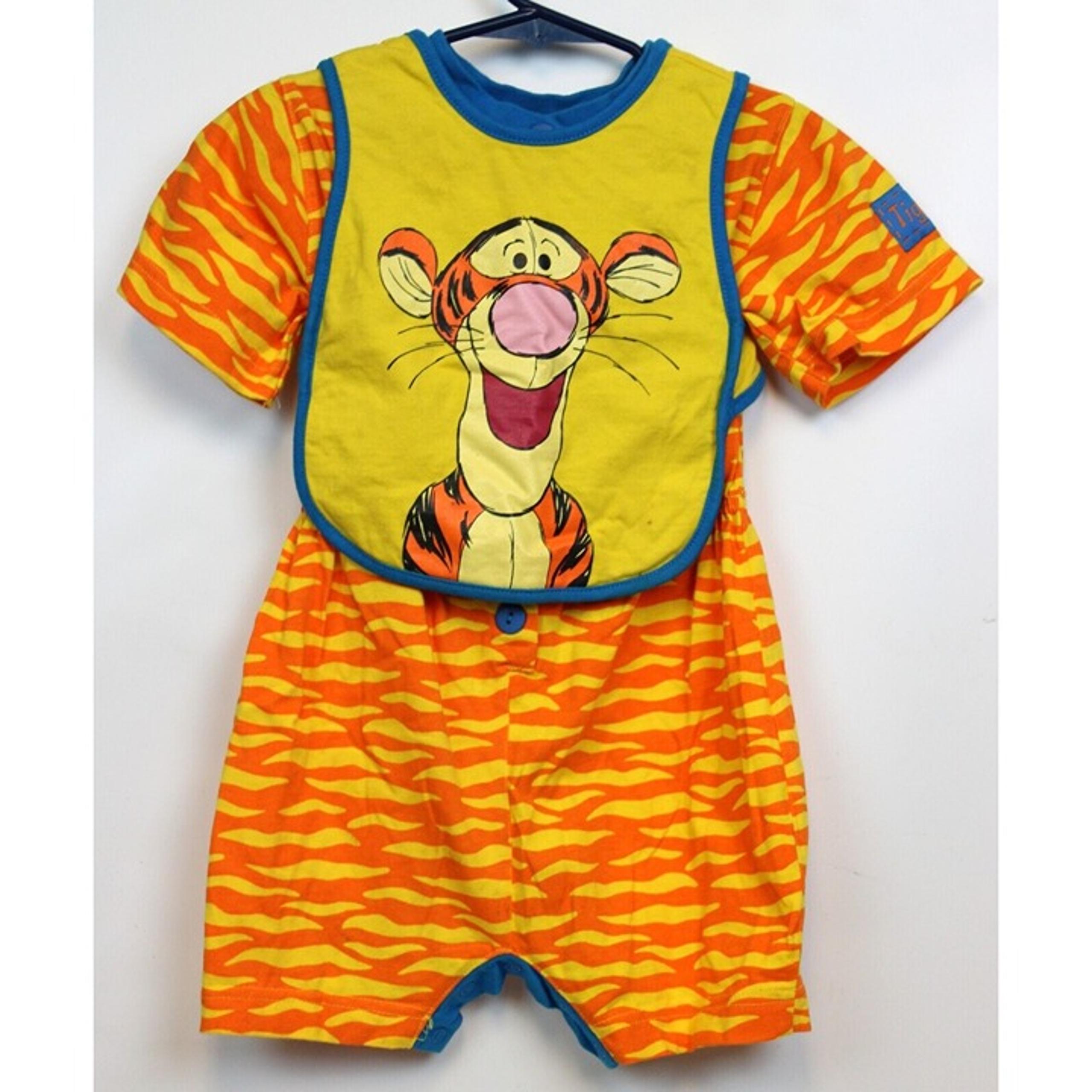 VTG 90s Disney 2pc Tigger Romper Bib sz 24 Months Orange Short Sleeve Boys