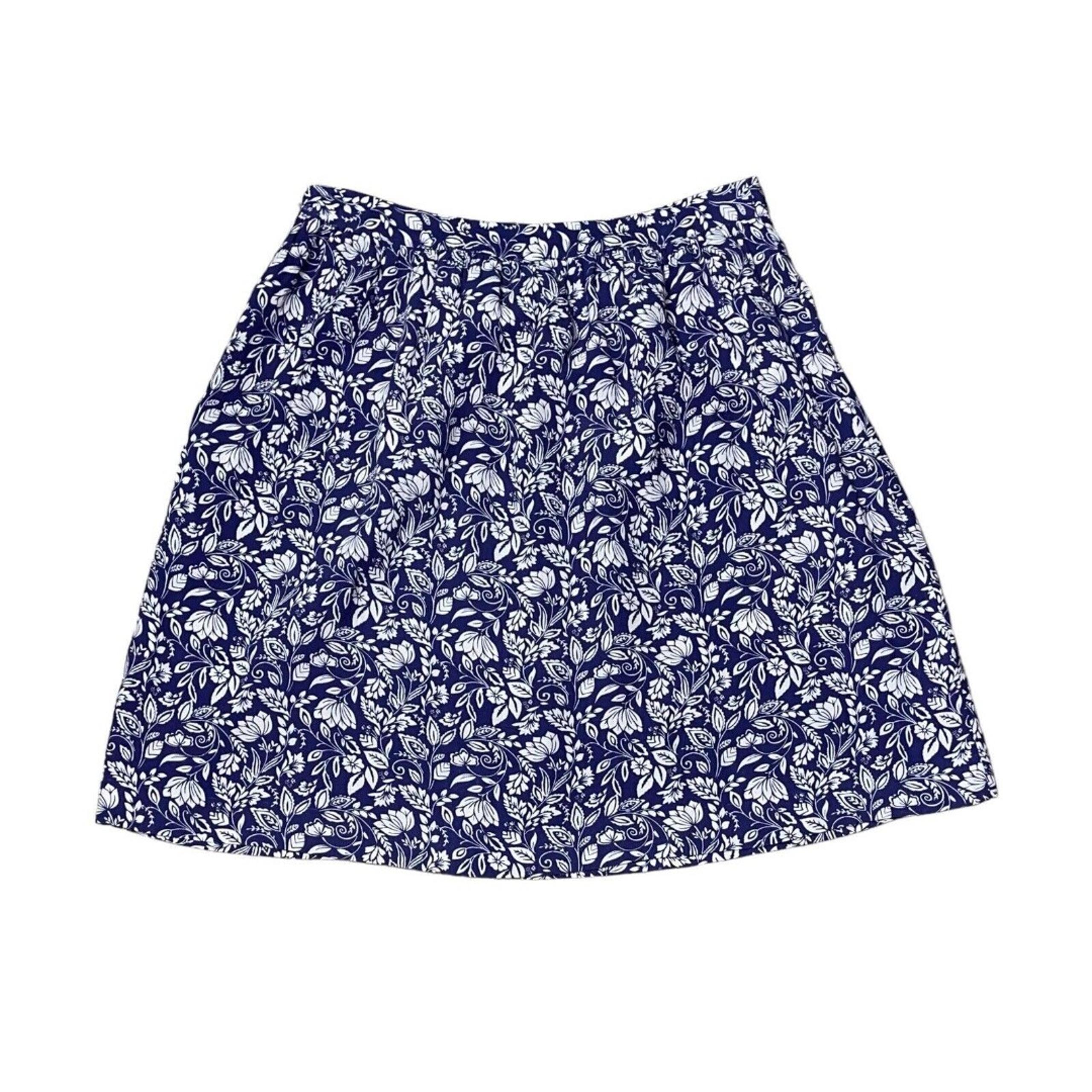 Garnet Hill Skirt Women’s 6 Blue White Floral Midi A-Line Lined Above The Knee