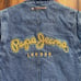 Pepe Jeans London Jean Jacket Women's Large Y2K Blue Denim Yellow Embroidered