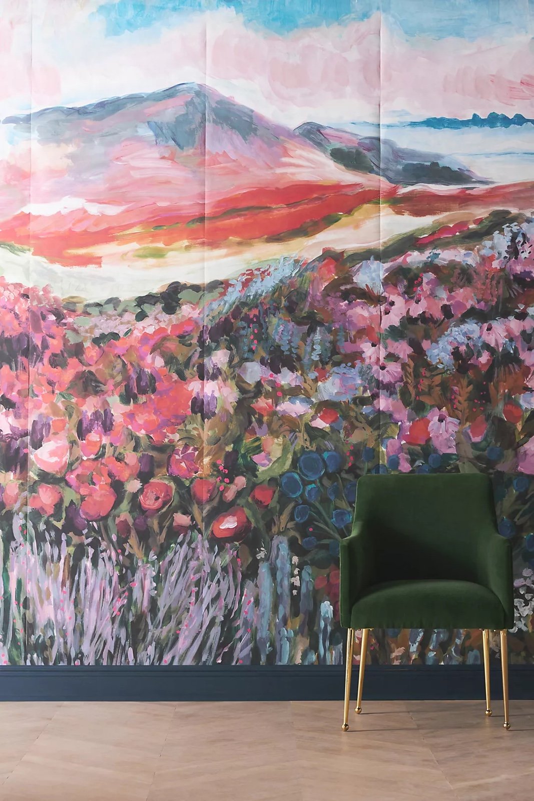 Anthropologie Louise Mural Wallpaper Floral Wildflower Mountain Landscape NWOT