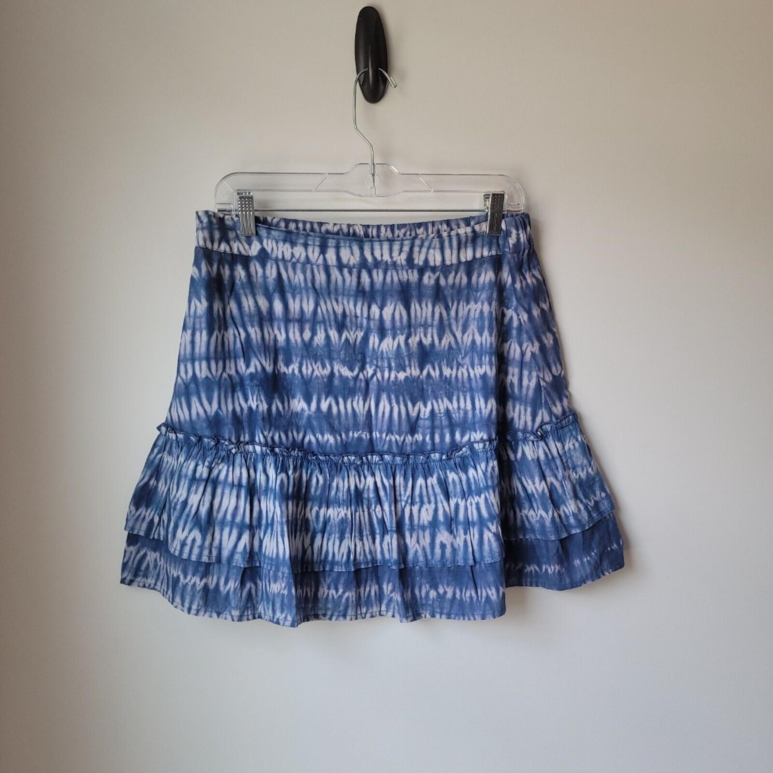 Thml Tie Dye Skirt Mini Flare Boho Skirt Tiered Hippie Blue White Festival Style