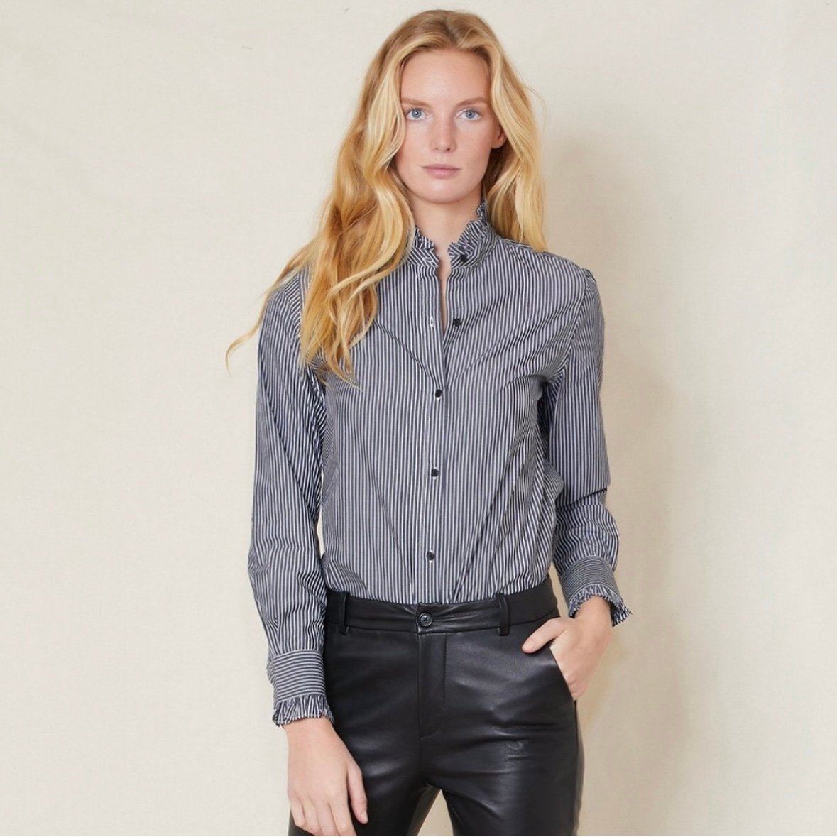 nili lotan lydia striped ruffle long sleeve button down