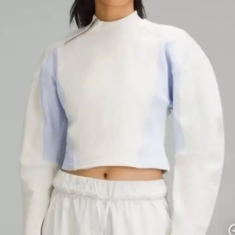 Lululemon Women's Ribbed Luxtreme Wide Sleeve Cropped Pullover Off White Sz L