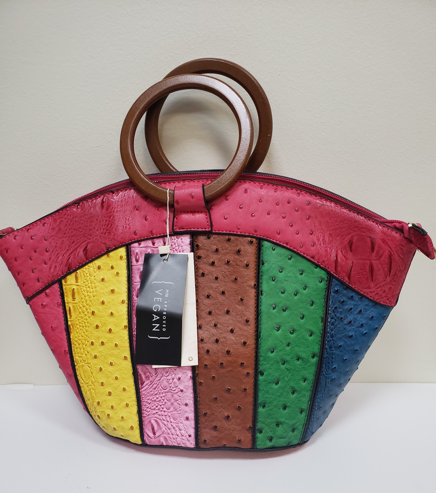 Patchwork Vegan Satchel Bangle Handle