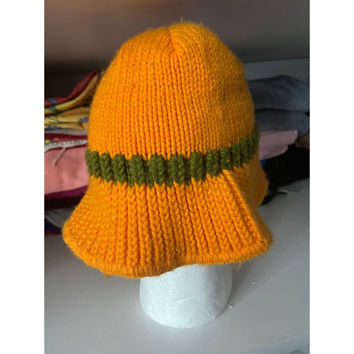 Vintage Orange & Green Knit Hat With Wide Brim Size M