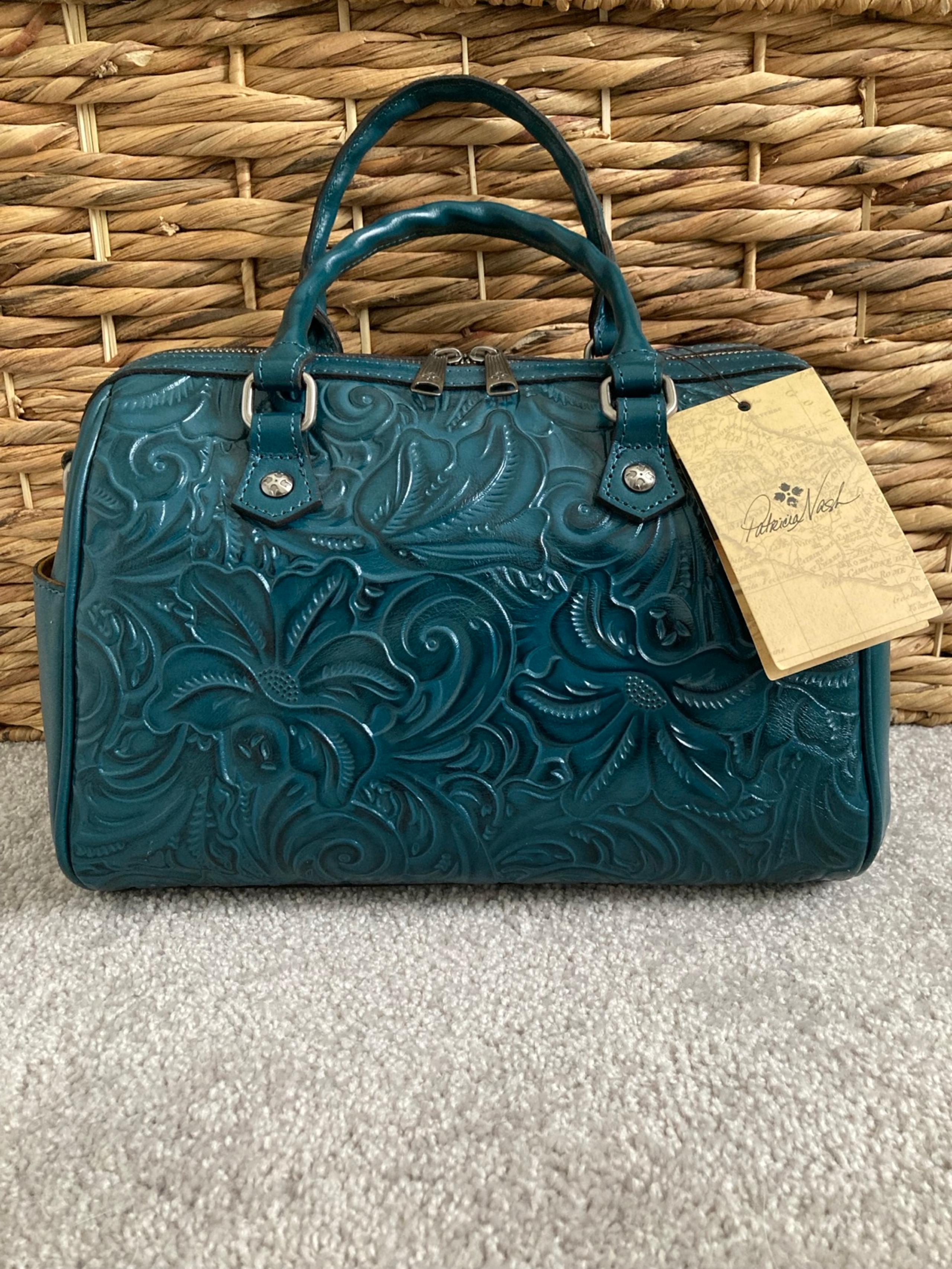 NWT Patricia Nash Blue Coral Tooled Italian leather satchel