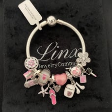 Linx Snake Chain Bracelet with Pink Themed Charms