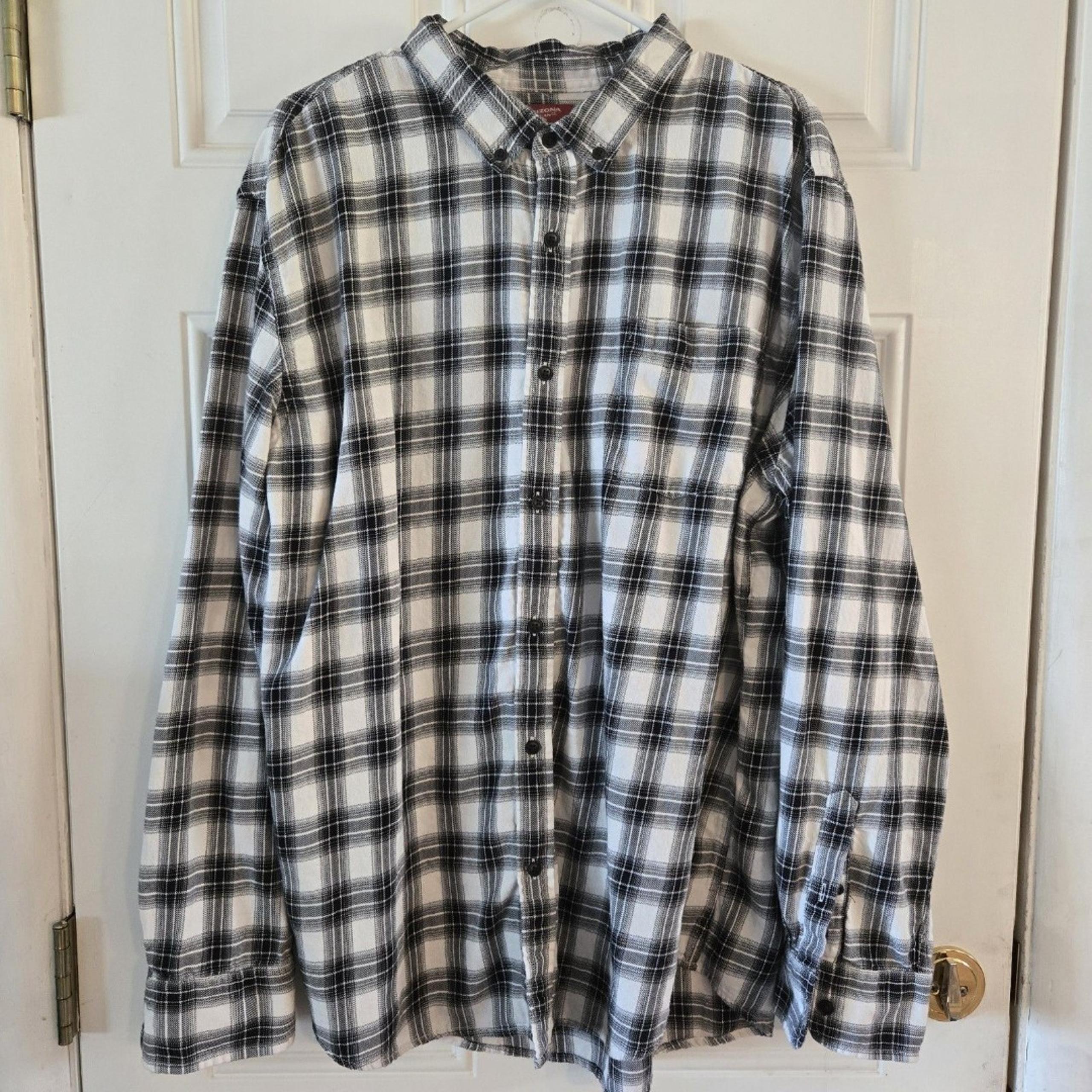Arizona Jean Co 100% Cotton Flannel Button Up Collared Shirt Mens XXL Plaid Prin