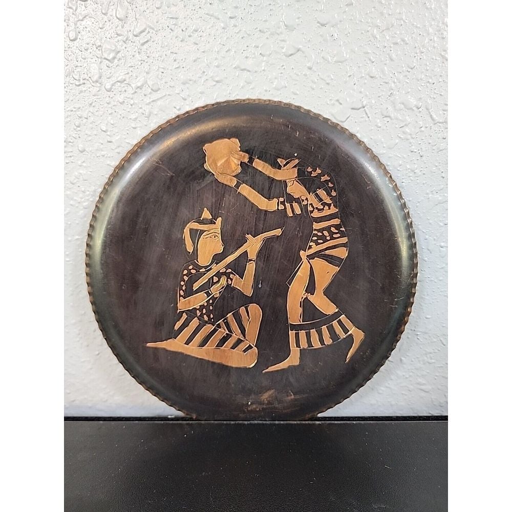 Vintage hand made Egyptian copper wall decor plaque traditional motives