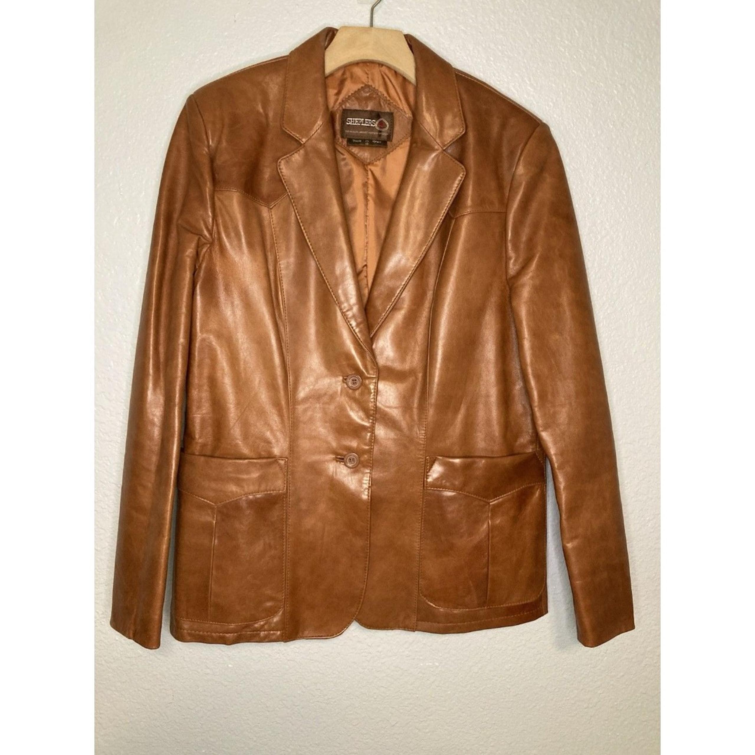 VTG Sheplers Western Jacket Blazer Women’s Brown Lambs Leather 18 Retro 1970’s
