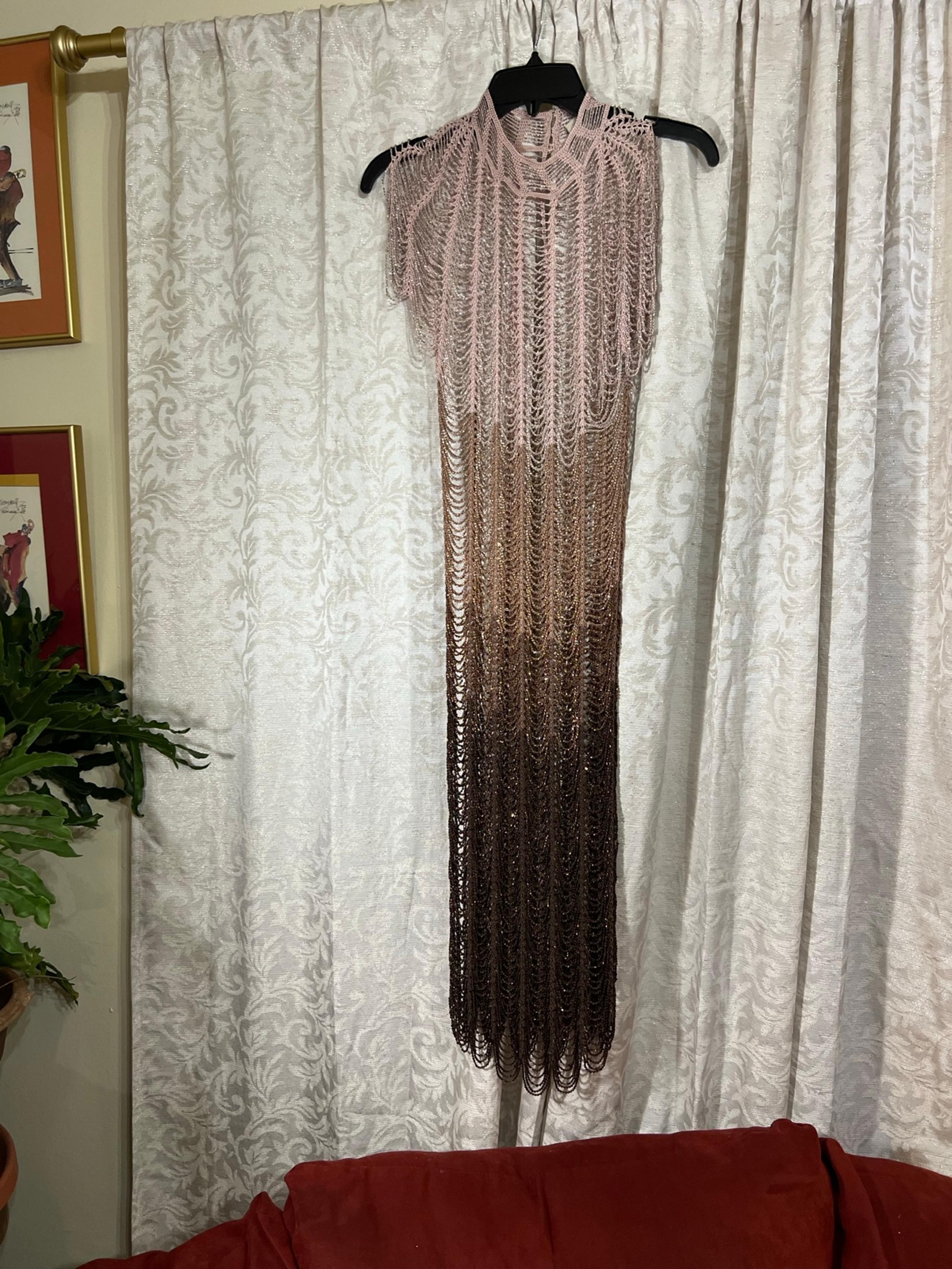 Brown Gradient Gatsby Flapper Style Beaded Karen Millen Crochet Dress