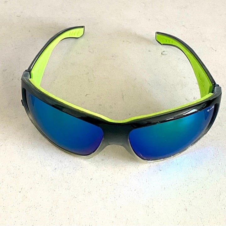 BOMBER Mens Safety Sunglasses, Ice Blue Mirror and Green Mirror