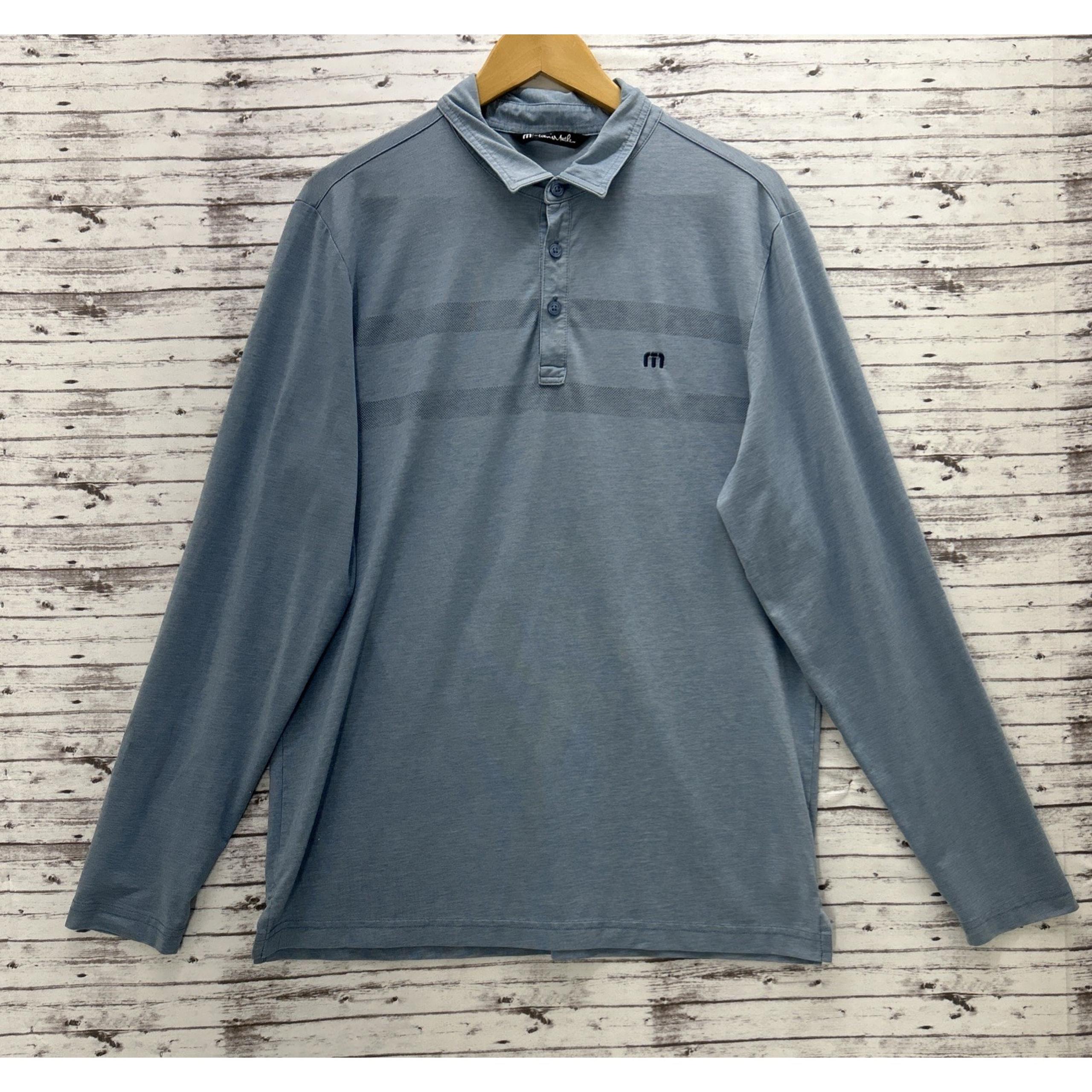 Travis Mathew Golf Polo Shirt Men's Large Long Sleeve Blue Striped Performance