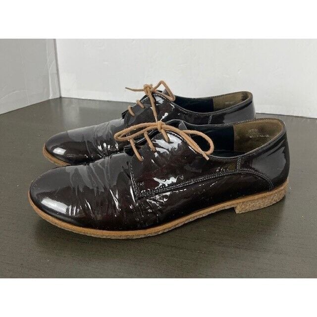 Paul Green Moccasin Women 6 Lace Up Block Heel Round Toe Glossy Oxfords EUC