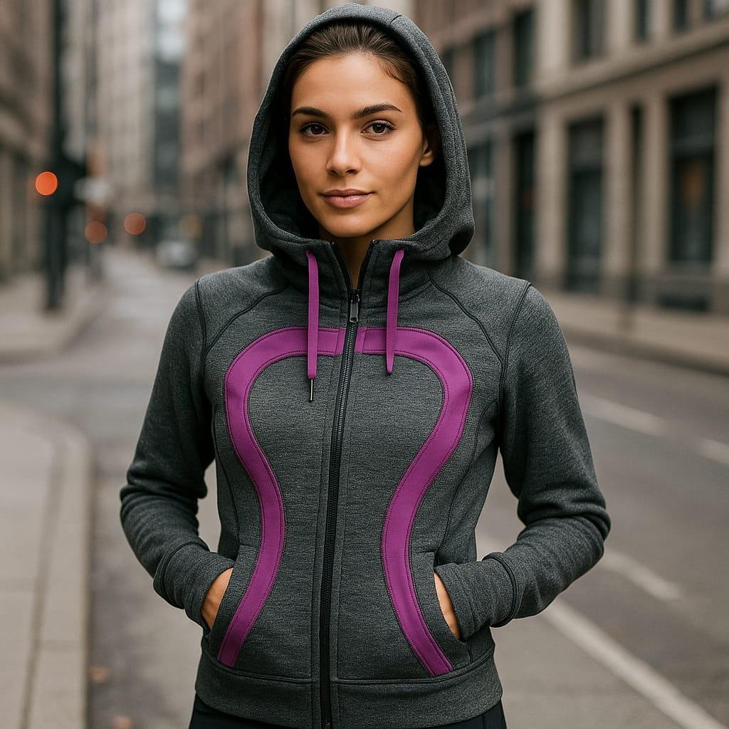 Lululemon Athletic Full-Zip Hooded Jacket Grey Purple Accent Womens Size 6