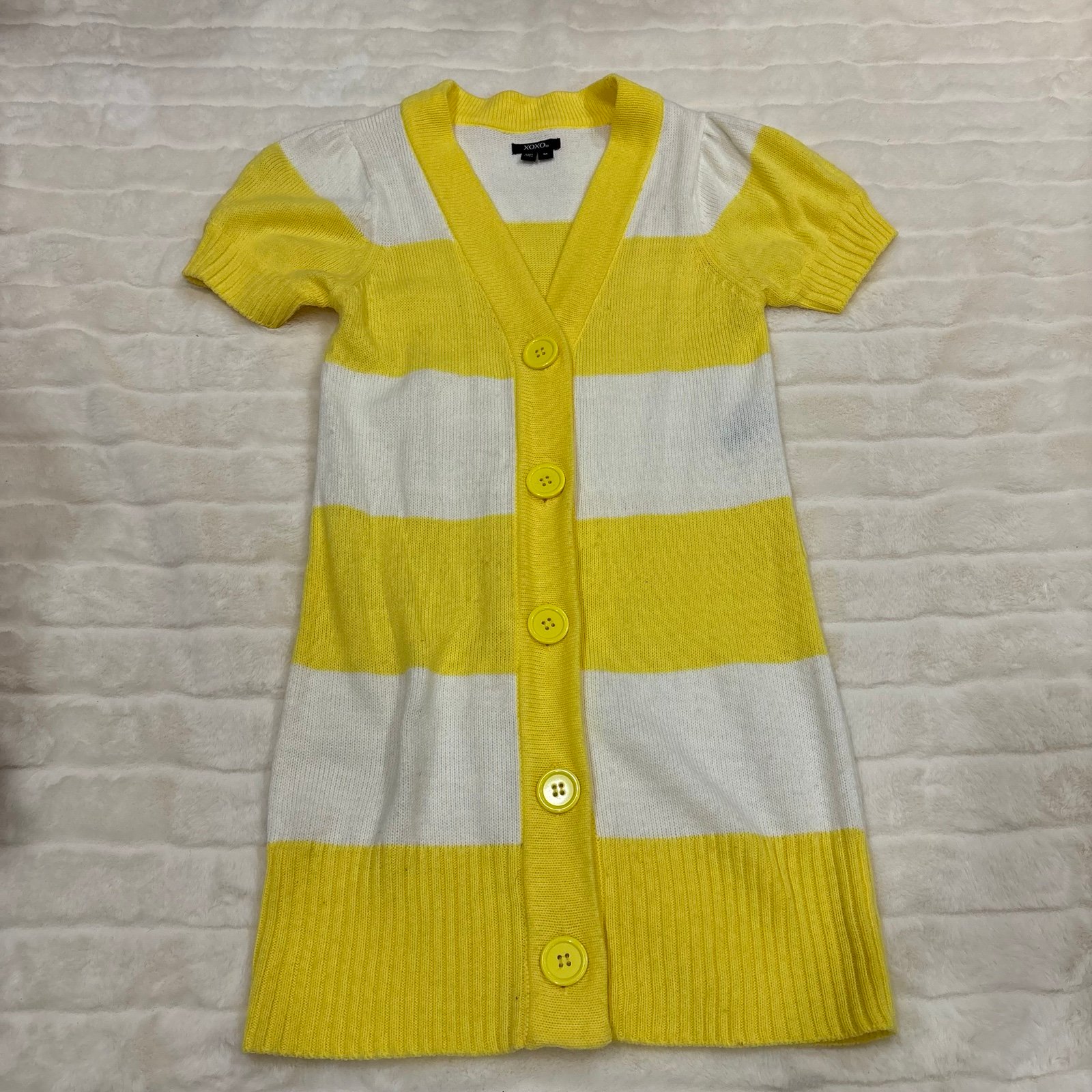 Yellow and White Striped Button-Up Knit Dress