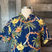 Caribbean pure silk Hawaiian button up shirt floral palm trees summer vacation
