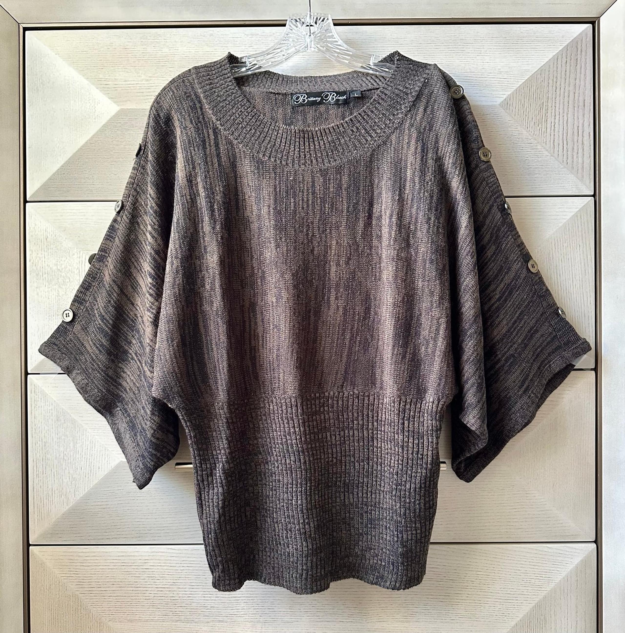 BRITTANY BLACK WOMEN'S BROWN KNIT TOP SWEATER -SIZE L