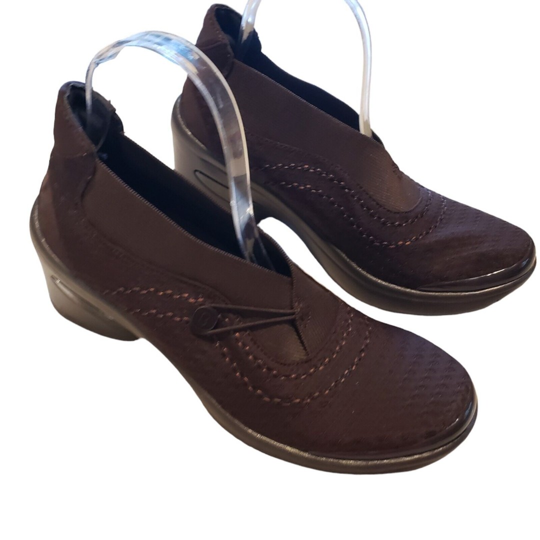 Bzees Energy Brown Shoes Casual Block Heel Stretch Slip On Comfort Womens Sz 10M