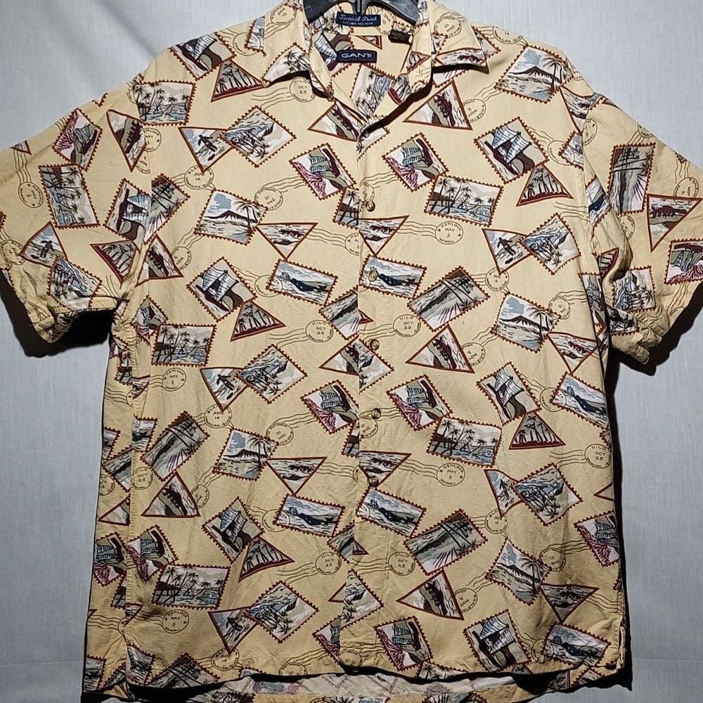 Gant Tropical Pattern Linen blend short sleeve button-up men's shirt size large