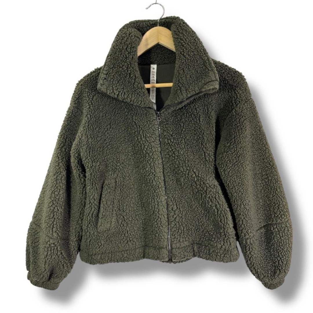 Lululemon Dark Olive Green Sherpa Zip Up Jacket