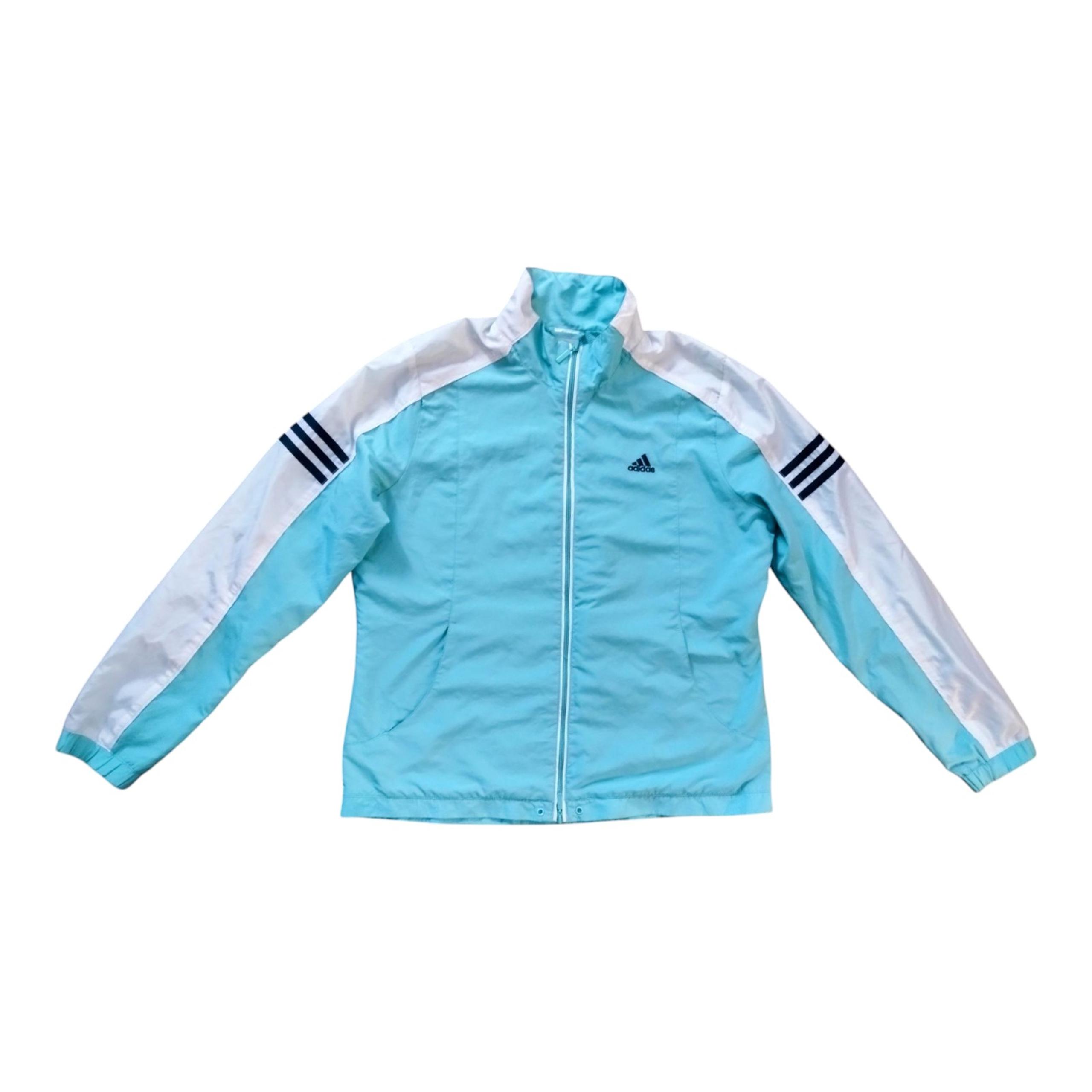Adidas Original Women's Full Zip Windbreaker Active Jacket 3 Stripe Blue Size L