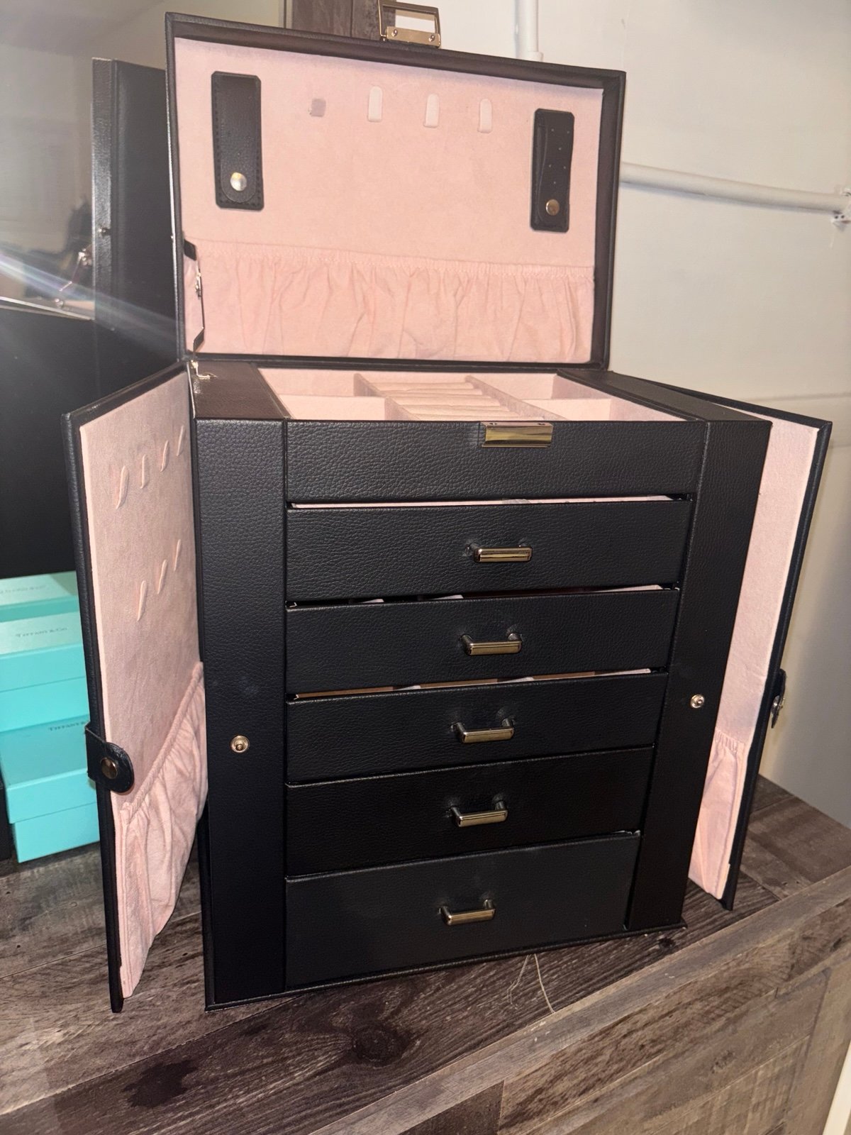 Leather Jewelry Box (100% real black leather)