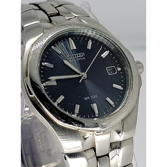 Citizen Eco-Drive WR 100 Men's Solar-Powered Stainless Steel Watch Blue Dial