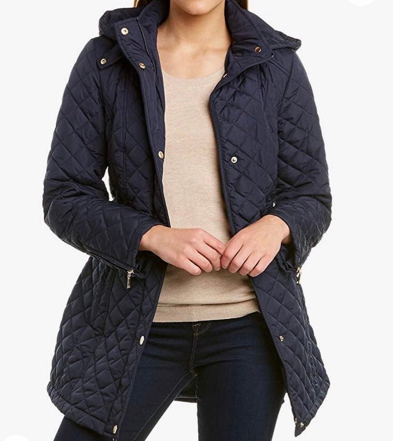 NWT Vince Camuto Quilted Belted Trench Coat, Black, Size M