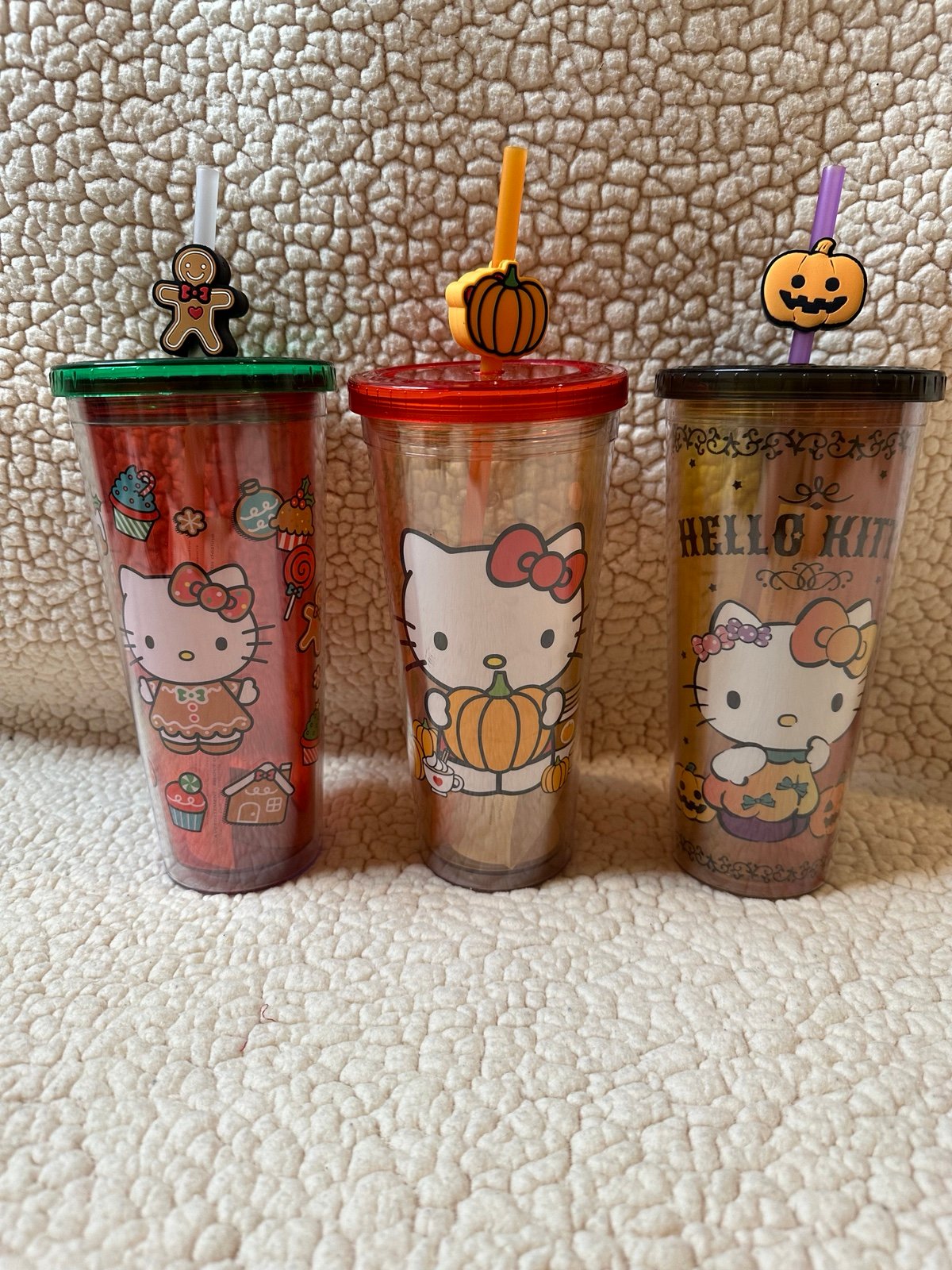 Pumpkin Fall, Halloween, and christmas Hello Kitty Tumbler with straws. Set of 3
