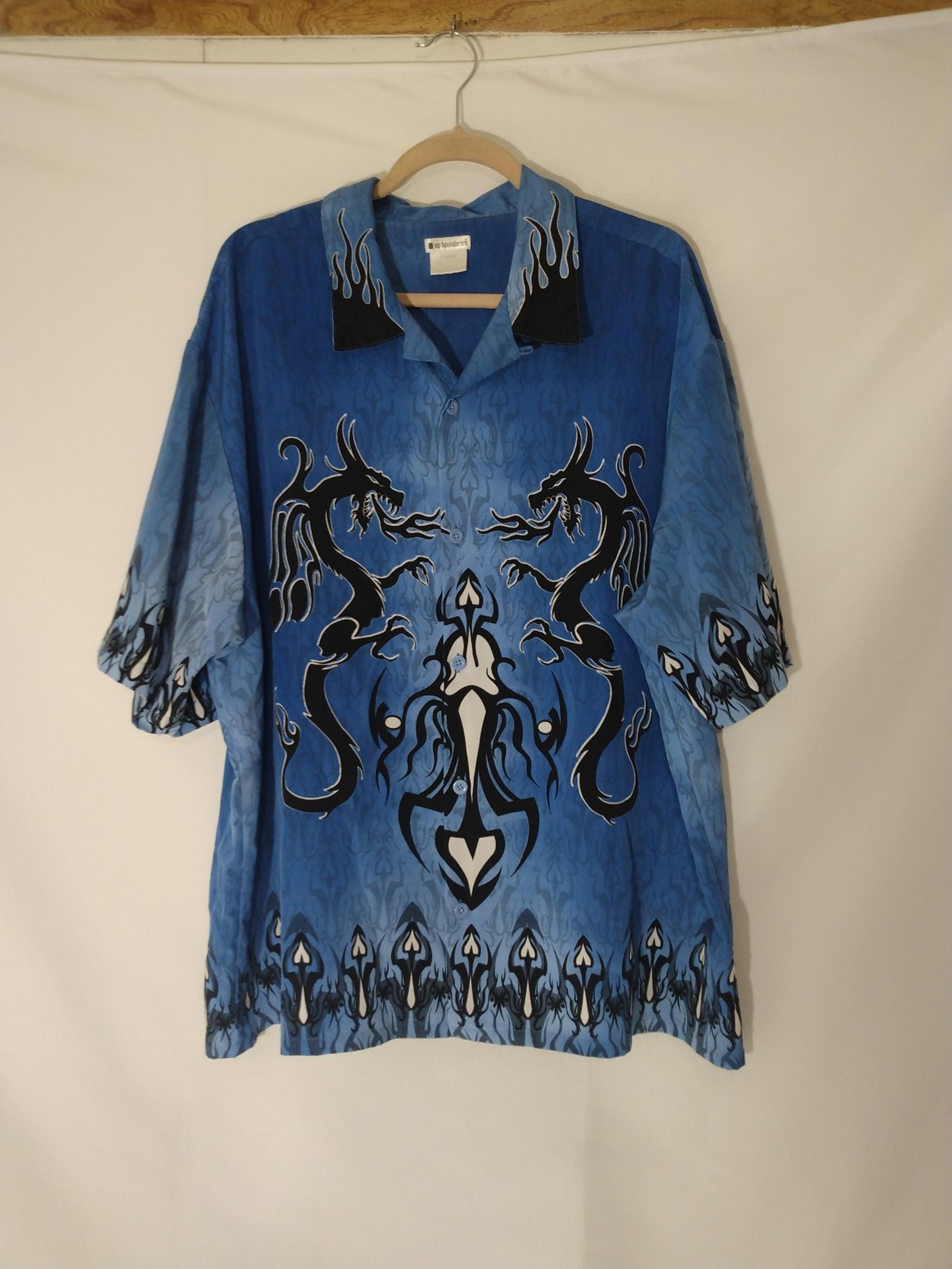 Mens Vintage No Boundaries Blue Dragons All Over Print Button Shirt Sz XL