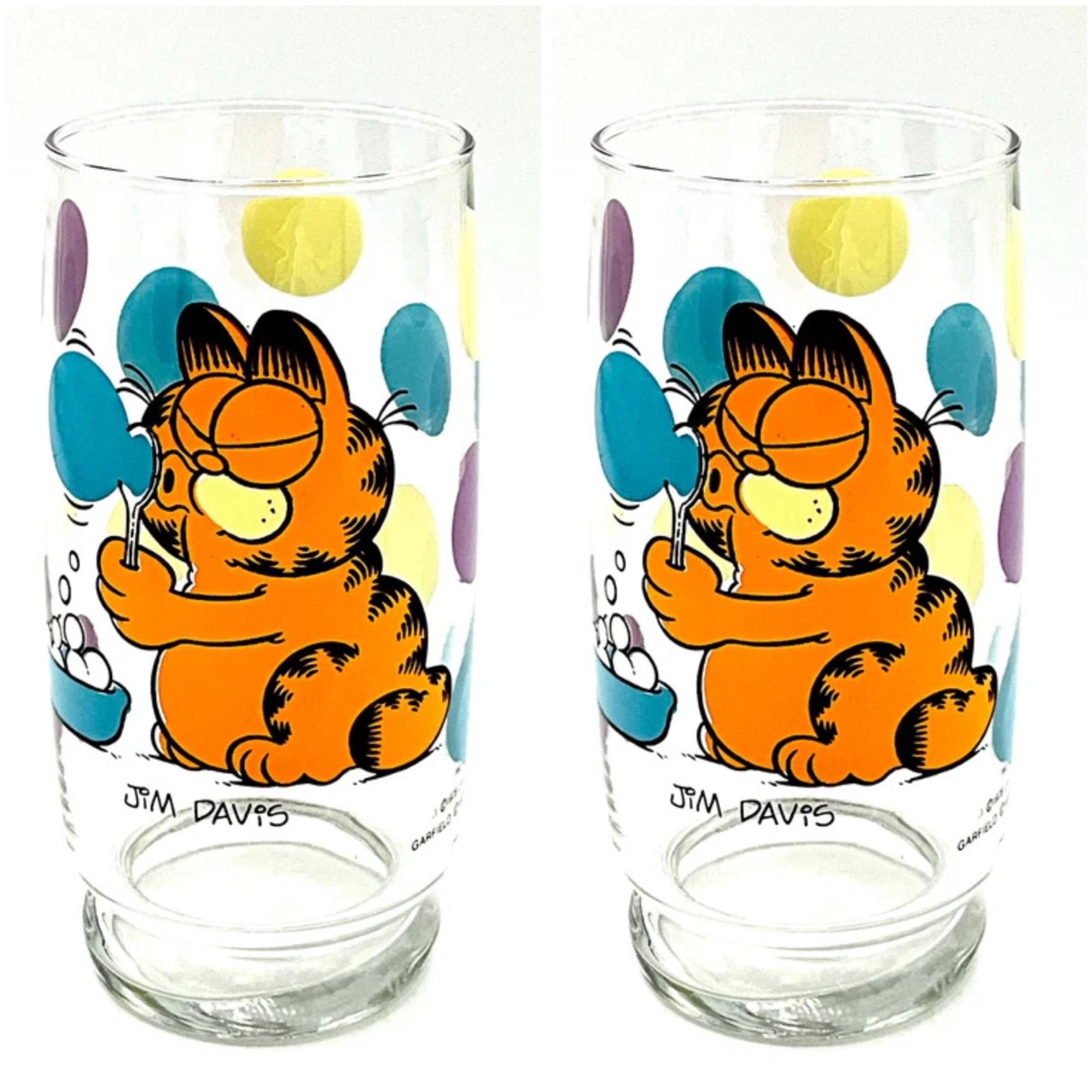 1978 Garfield Cat 2 Drinking Glass 16 oz Cartoon comic character cups