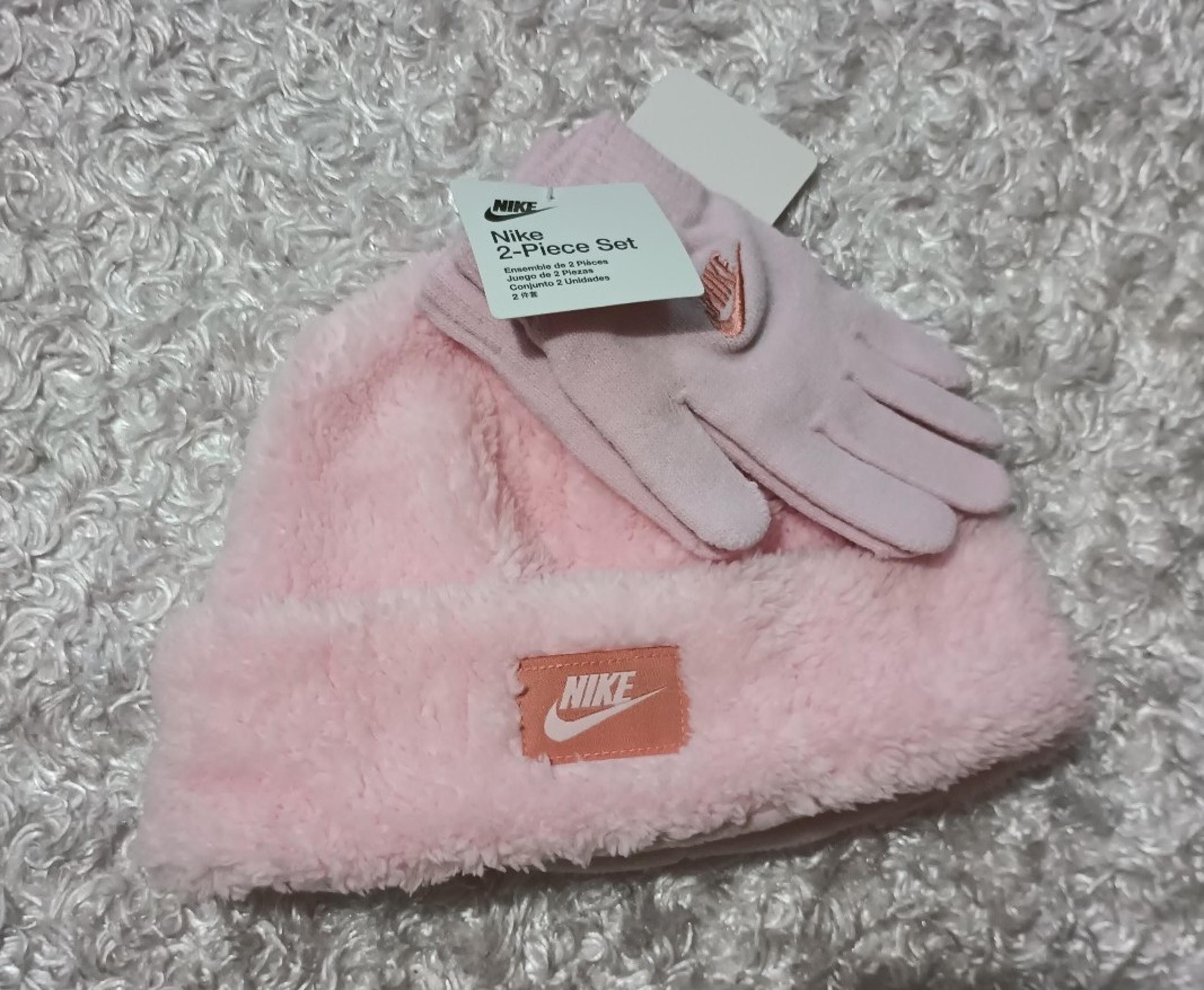 Nike Kids Girls Boys Cozy Peak Pink Beanie Hat & Gloves 2Pcs Set Size 4/7 NWT