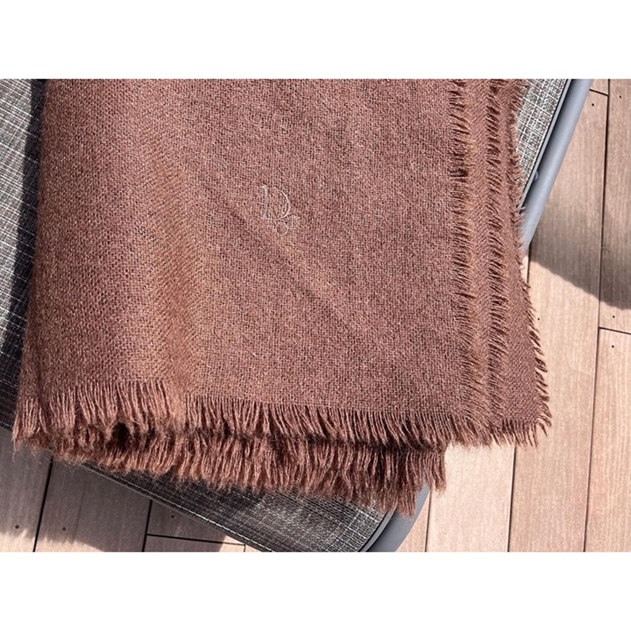 Vintage 1970's Christian Dior "Dior" Brown Mohair Wool Shawl Wrap Solid Brown