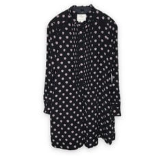 Kate Spade Ditsy Floral Pintuck Pleats Daisy Crochet Trim Popover Black Silk XXS