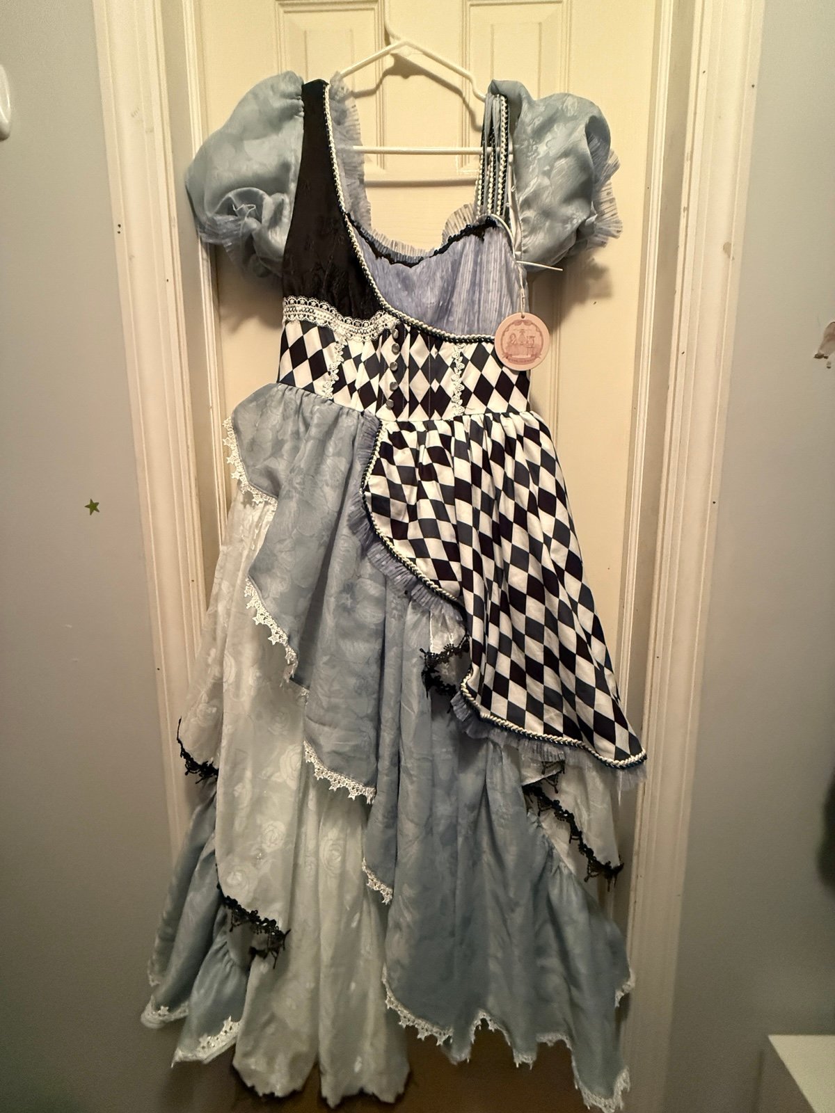 Blue Asymmetrical Design Checkerboard Pattern Lolita Dress Alice in Wonderland