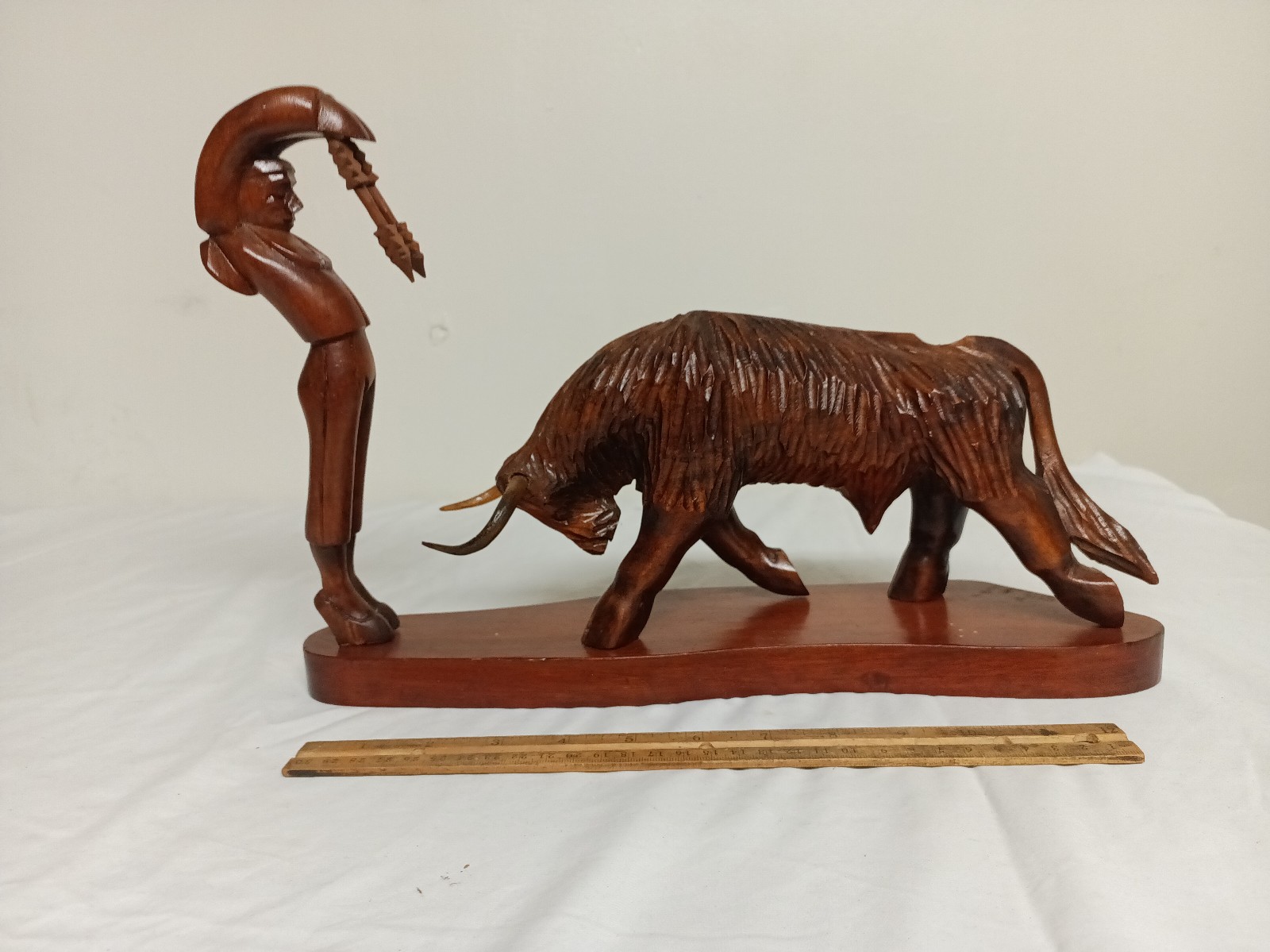 Wood Carved Matador and bull
