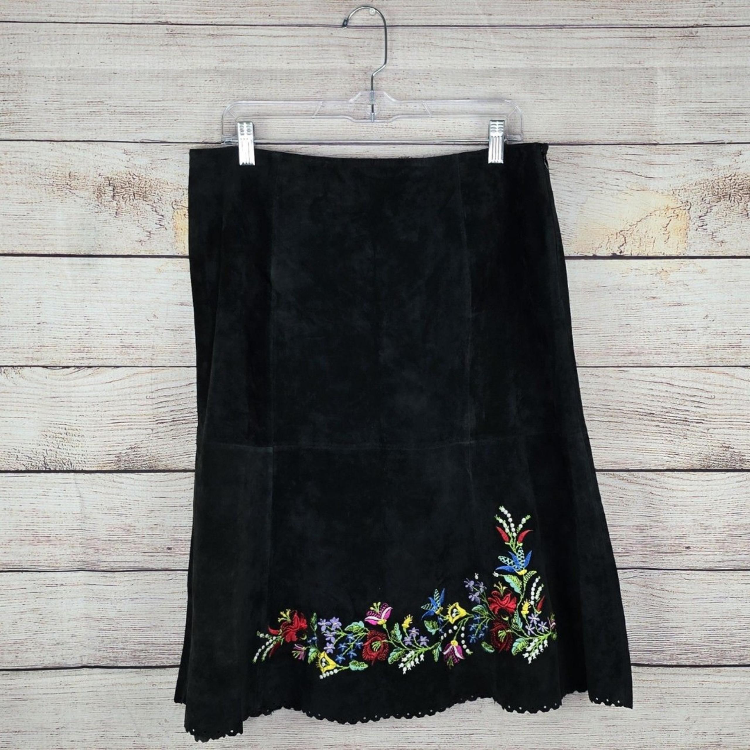 Vintage Y2K Pendleton Velvet Black Leather Floral Embroidered Skirt Size 14