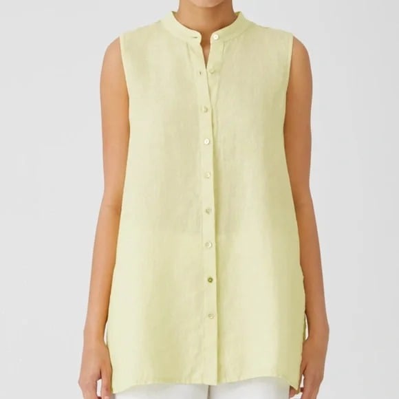 NWT Eileen Fisher Garment-Dyed Organic Handkerchief Linen Sleeveless Shirt