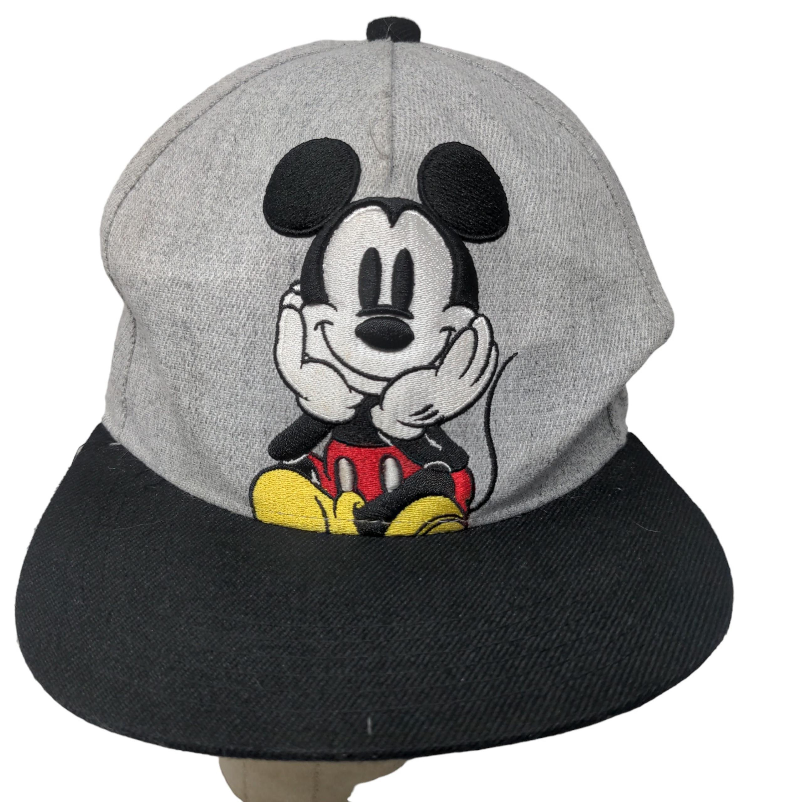 Disney Men's Snapback Hat Gray Black Adjustable Embroidered Mickey Mouse Logo