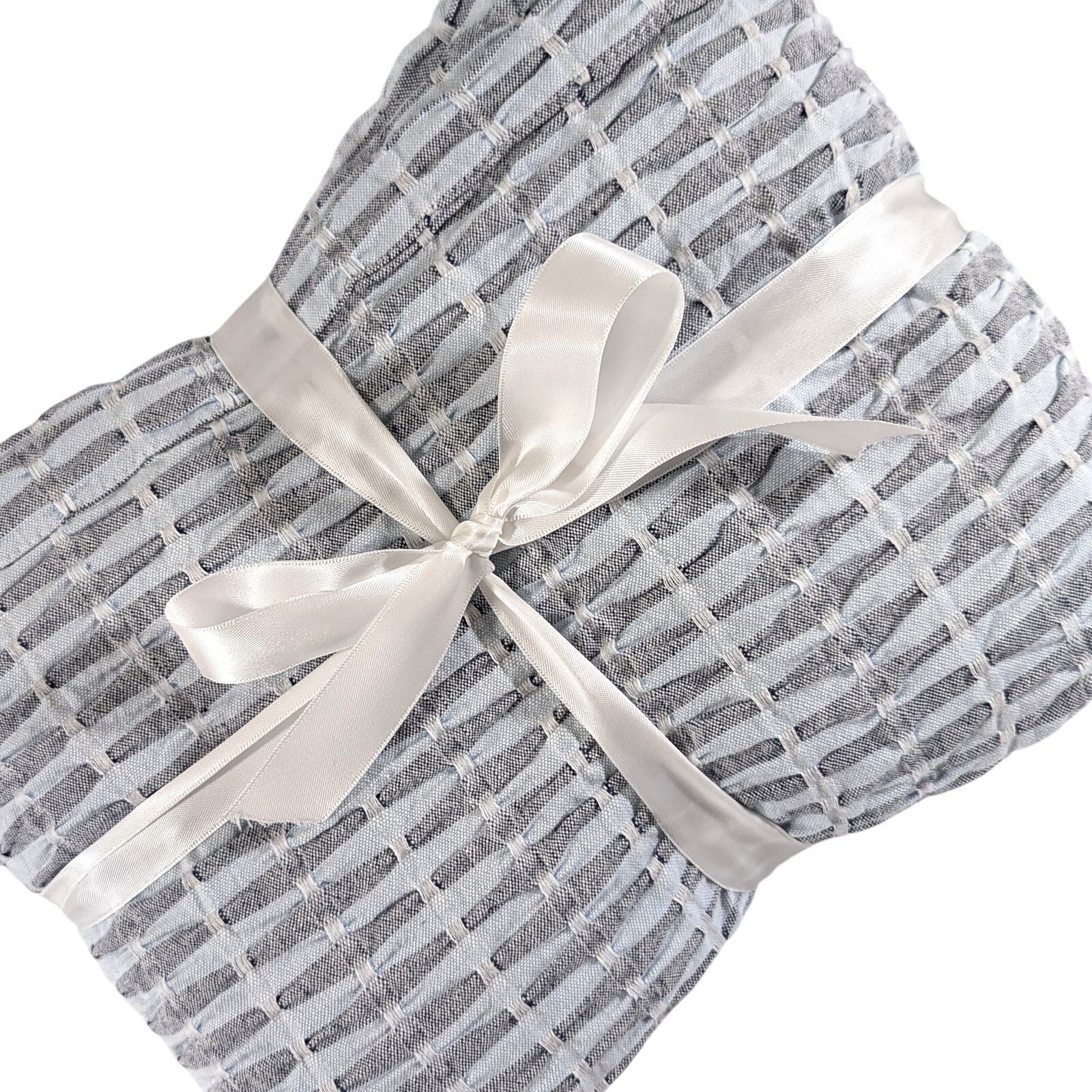 CLOUD COMPANY! GRAY & WHITE 100% COTTON TEXTURED/PUCKERED SHOWER CURTAIN FABRIC!