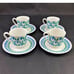RARE Vintage Set 4 Arzberg Germany 48 Tea Cup & Saucer Blue Green Tulip MCM