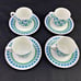 RARE Vintage Set 4 Arzberg Germany 48 Tea Cup & Saucer Blue Green Tulip MCM