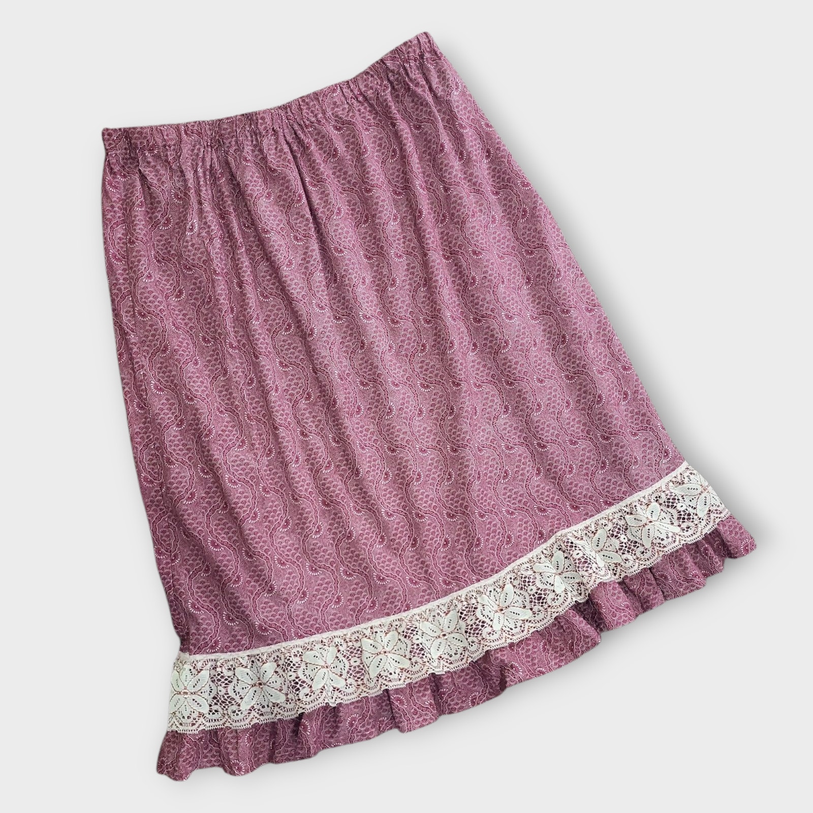 Handmade Skirt Womens XXL Prairie Cottage Boho Bohemian Lace Ruffle Knee Length