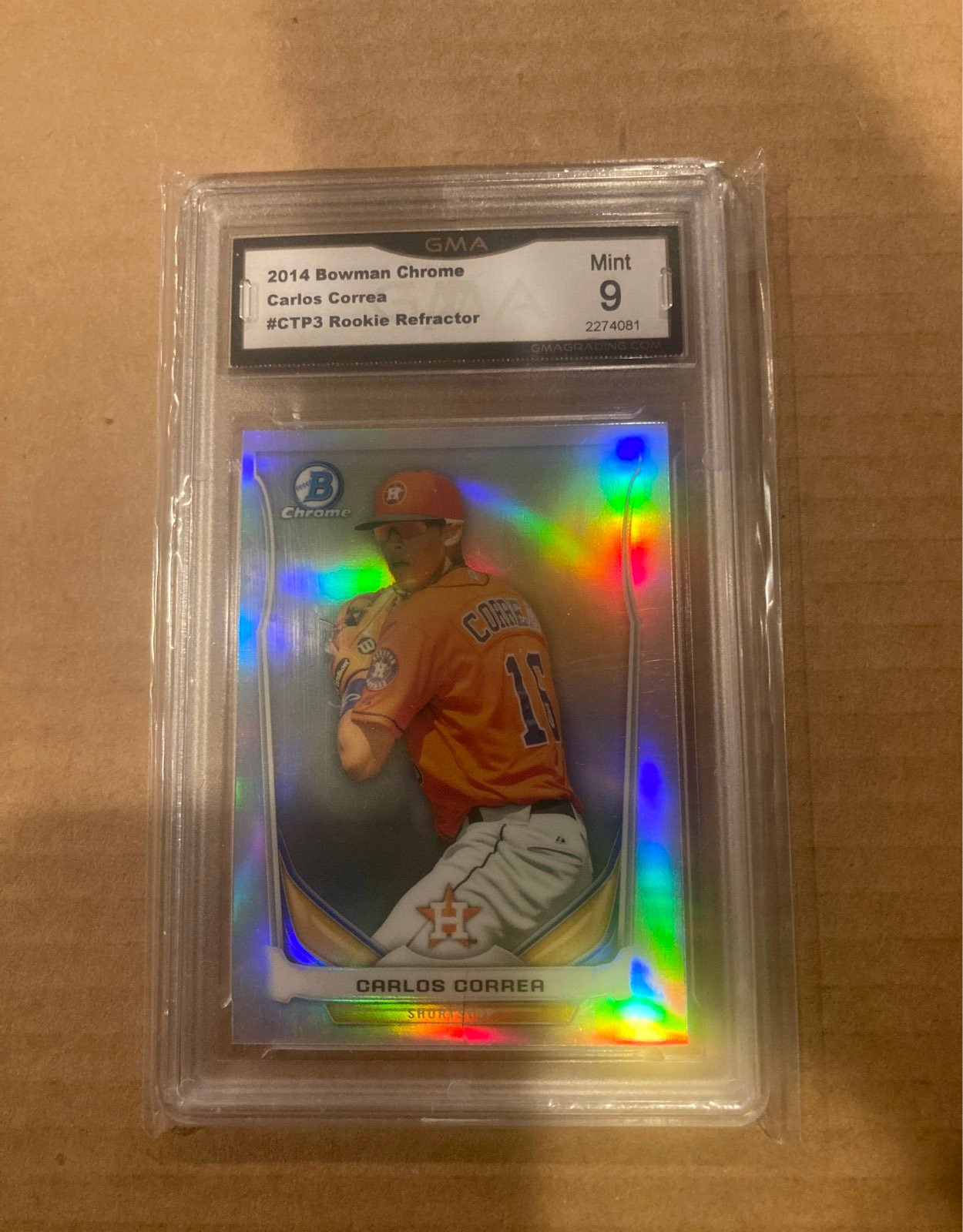 Carlos Correa 2014 Bowman Chrome refractor #CTP3 Graded Rookie GMA 9 Houston Ast