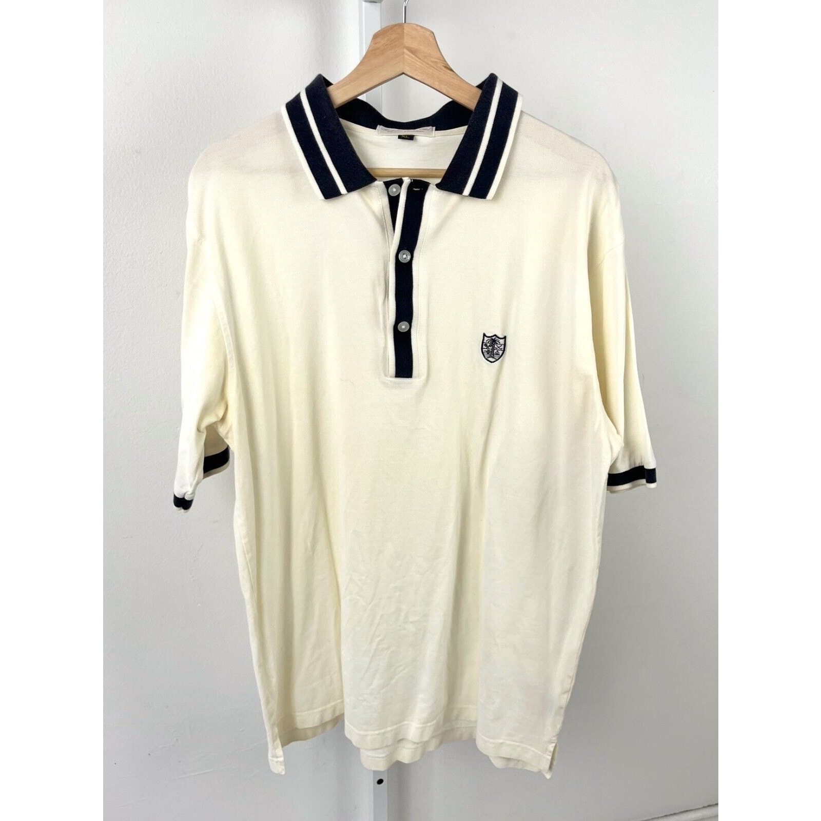 LYFORD CAY CLUB Bahamas Mens Short Sleeve Polo Shirt Cotton Off White Navy XL